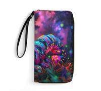 Caterpillar Long Wallet PU Leather Credit Card Holder Money Clip Purse with Hand Strap