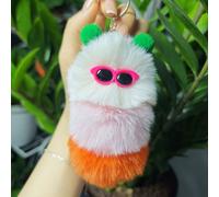(Caterpillar Pendant - [Rice-Powder-Orange]) Large plush caterpillar keychain pendant girlfriend bag car ornaments claw machine stall small gift