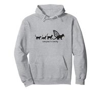 Caterpillar To Caterfly: Whimsical Cat Evolution Art Pullover Hoodie, Adult Unisex, Heather Grey, XL