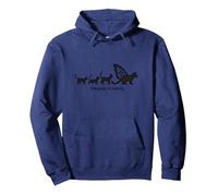 Caterpillar To Caterfly: Whimsical Cat Evolution Art Pullover Hoodie, Adult Unisex, Navy, M