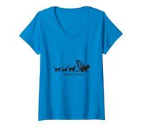 Caterpillar to Caterfly: Whimsical Cat Evolution Art V-Neck T-Shirt, Women, Sapphire, XL