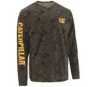 Caterpillar Trademark Banner Long Sleeve Cotton Mens Green T-Shirt - Dark Green - Size Large