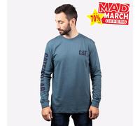 Caterpillar Trademark Banner Mens Casual Everyday Long Sleeve T-Shirt Blue