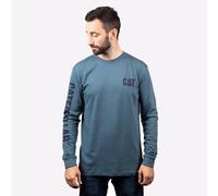 CAT Caterpillar Trademark Banner Long Sleeve Tee Shirts for Men with Center Back Neck Wire Management Loop Workwear Logo, Real Teal Heather, S