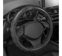 Caterpillar Two Tone Carbon Fiber Grip Steering Wheel Cover - Strong, Durable and Comfortable Universal Size 14.5-15.5 Inch (Black/Black) (CASW-7812-BK)