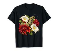 Caterpillar with Red Dahlias and White Moonflowers T-Shirt