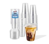Caterserve 100 Clear 12oz Cups with Sip Through Lids - Great for Smoothies,Iced Drinks,slushies at Cafes, Restaurants, Events, and Takeaway Service