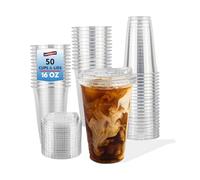 Caterserve Clear 16oz PET Plastic Cups with Sip Through Lids - 50 Pack Set - Great for Iced Drinks at Cafes, Restaurants, Events, and Takeaway Service