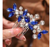 Catery Blue Crystal Bride Wedding Hair Comb Silver Bridal Side Combs Hair Piece Rhinestones Hair Clips Hair Accessories for Women and Girls (D Blue)