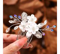 Catery Flower Bride Wedding Hair Comb Silver Small Side Comb Blue Crystal Hair Piece Jewelry Accessories for Women and Girls