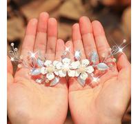 Catery Flower Bride Wedding Hair Vine Silver Pearl Bridal Hair Pieces Leaf Wedding Hair Accessories for Brides and Women (Silver, free size)