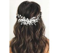 Catery Flower Bride Wedding Headband Silver Crystal Pearl Hair Vine Braid Headpieces Bridal Hair Accessories for Women(Silver)