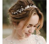 Catery Leaf Bride Wedding Headband Silver Crystal Pearl Hair Vine Braid Headpiece Bridal Hair Accessories for Women and Girls