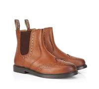 Catesby Men’s Boston Leather Brogue Chelsea Boots | Wingtip Ankle Boots with Elastic Gusset | Smart Casual Slip-On Footwear -Tan