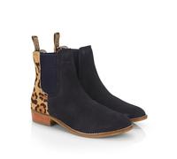 Catesby Zara Premium Suede Leather Womens Boots Comfortable Lightweight Chelsea Boots, Navy/Leopard, UK 8