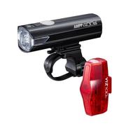 CatEye AMPP 400S VIZ 100 USB-C Bike Light Set Rechargeable Combo | USB-C rechargeable cycle combo featuring 400-lumen front headlight and 100-lumen rear safety tail light