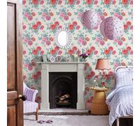 Cath Kidston Archive Rose Wallpaper - Blue & Pink