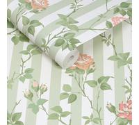 Cath Kidston Climbing Rose Pink And Sage Floral Wallpaper