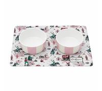 Cath Kidston Dog Bowl & Feeding Mat Gift Set - 2 Dishwasher Safe Ceramic Bowls 1.4L, Slip-Resistant Easy Clean Pet Feeding Mat 43 x 28 cm, Cowgirl Print