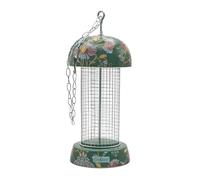 Cath Kidston Hanging Peanut Bird Feeder with Chain, Weather-Resistant Iron Mesh Wild Bird Feeder, Ceramic Floral Top & Base, Decorative Outdoor Garden Feeder - 24cm