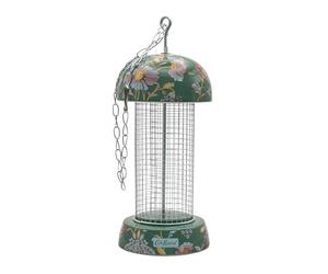 Cath Kidston Hanging Peanut Bird Feeder with Chain, Weather-Resistant Iron Mesh Wild Bird Feeder, Ceramic Floral Top & Base, Decorative Outdoor Garden Feeder - 24cm