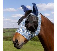 Cath Kidston Horse Fly Mask, Moisture Wicking Lycra Stretch Fly Hood with UV Protection, Breathable Mesh Eye Panels, Secure Zip Closure & Forelock Opening - Strawberry Garden, L