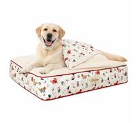 Cath Kidston Large Dog Bed & Blanket Set, Washable Crate Mat Mattress for Medium & Large Dogs (75x55x15cm), Reversible Fleece Dog Blanket (100x120cm), Pet Bedding Gift Set, Hearts & Rose Print