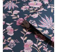 Cath Kidston Navy & Pink Friendship Garden Patterned Smooth Wallpaper