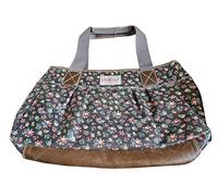 Cath Kidston Oilcloth Charcoal Ditsy Rose Tote Bag Handbag with Brown Leather Trim