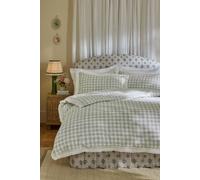Cath Kidston Painted Gingham Lace Reversible Cotton Super King Duvet Cover Set With Pillowcase Green