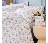 Cath Kidston Ribbon And Bows Reversible Cotton Super King Duvet Cover Set With Pillowcases White / Blue