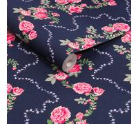 Cath Kidston Cath Kidston Rose Flutter Navy Wallpaper One size Blue