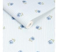Cath Kidston Rose Spaced Stripe Blue Wallpaper