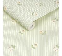 Cath Kidston Rose Spaced Stripe Sage Wallpaper