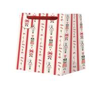 Cath Kidston Small Christmas Gift Bag, Nutcracker and Festive Character Stripe Design with Red Ribbon Handles, Small Present Bag 15 x 15 x 10 cm