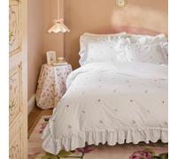 Cath Kidston Tiny Floral Embroidered Frill Cotton King Duvet Cover Set With Pillowcases White
