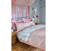 Cath Kidston Treasure Floral Stripe Reversible Cotton Single Duvet Cover Set With Pillowcase Red / Navy