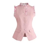 Cath Kidston Women's Contrast Cotton Ruffle Neck Waistcoat in Pink | Size: 10 Cath Kidston Pink 10