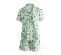 Cath Kidston Womens Flowers Frill Detail Pyjama Set - Green - 6 UK - Green - 100% Cotton
