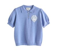 Cath Kidston Womens Heart Knitted Pocket Polo Shirt - Blue - 10 UK - Blue - 50% Viscose/28% Polyester/22% Nylon
