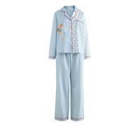 Cath Kidston Womens Stanley Stripe Woven Button Through Pyjama Set - Blue - 14 UK L - Blue - 100% Cotton