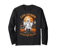 Cath Lab Nurse Halloween Spooky Ghost Cardiac Nursing Long Sleeve T-Shirt