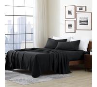 Cathay Home Essentials Ultra Soft Hypoallergenic Wrinkle Resistant Double Brushed Microfiber Bedding Sheet Set, Black, Queen