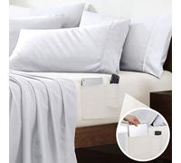 Cathay Home King Double-Sided Organizer Pocket Fitted Smart Sheet - Double Brushed Ultra Soft - Wrinkle & Fade Resistant - 14" Deep Pocket Fitted Sheet (Coconut Milk, King)