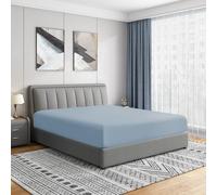 Cathay Home Luxury Wrinkle and Fade Resistant Double Brushed Ultra Soft Microfiber 14-Inch Standard Pocket Single Fitted Sheet, Blue Fog, Full