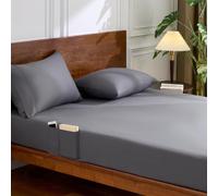 Cathay Home Queen Double-Sided Organizer Pocket Fitted Smart Sheet - Double Brushed Ultra Soft - Wrinkle & Fade Resistant - 14" Deep Pocket Fitted Sheet Only (Queen, Grey)
