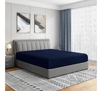 Cathay Home Queen Fitted Sheet - Double Brushed Ultra Soft - Wrinkle & Fade Resistant - 14" Standard Pocket Fitted Sheet Only - Custom Fit for 12"-16" Deep Mattress (Queen, Navy)