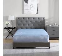 Cathay Home Queen Flannel-Plush Fur Fitted Sheet - Ultra Soft & Thick Plush Fur - All Season Cozy Warmth - 12" Deep Pocket Fitted Sheet Only (Queen, Blue Fog)