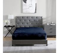 Cathay Home Queen Flannel-Plush Fur Fitted Sheet - Ultra Soft & Thick Plush Fur - All Season Cozy Warmth - 12" Deep Pocket Fitted Sheet Only (Queen, Navy)