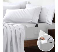 Cathay Home Twin Double-Sided Organizer Pocket Fitted Smart Sheet - Double Brushed Ultra Soft - Wrinkle & Fade Resistant - 14" Deep Pocket Fitted Sheet Only (Twin, Light Grey)